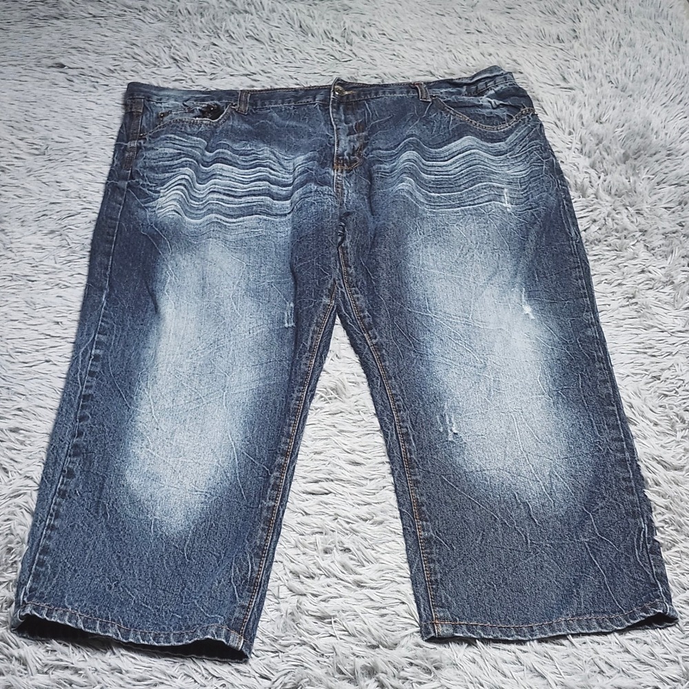 Royal‎ Blue Jeans Mens 48x27 Hemmed Straight Fit Distressed Whiskered Y2k Grunge